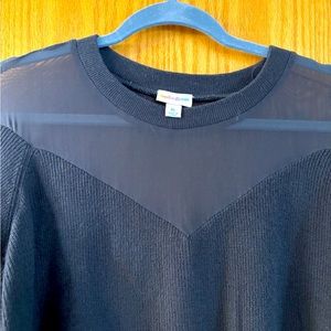 LuLaRoe gray top with sheer detail on the shoulders.